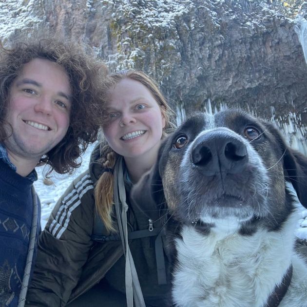 Lisa, Paul and Clover in the snow